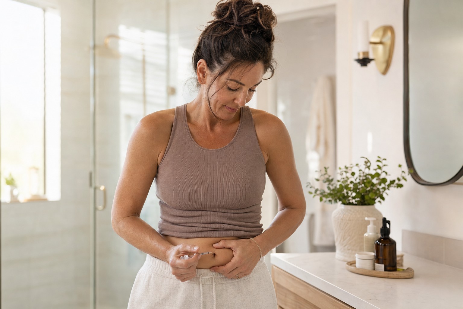 Woman administering subcutaneous injection at home — Grace Longevity NAD+